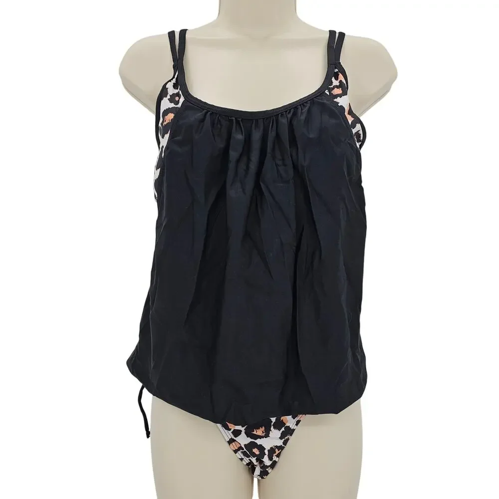 Zando Womans size XXXL 2 Piece Tankini Swimsuit Animal Print Black & Brown NWOT